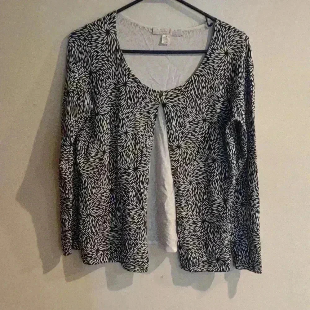 Belford black and cream silk blend long‎ sleeve cardigan women's medium